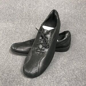 MUNRO Womens Size 10 M Black Leather Sydney Shimmer Crosshatch Tie Sneakers Shoe